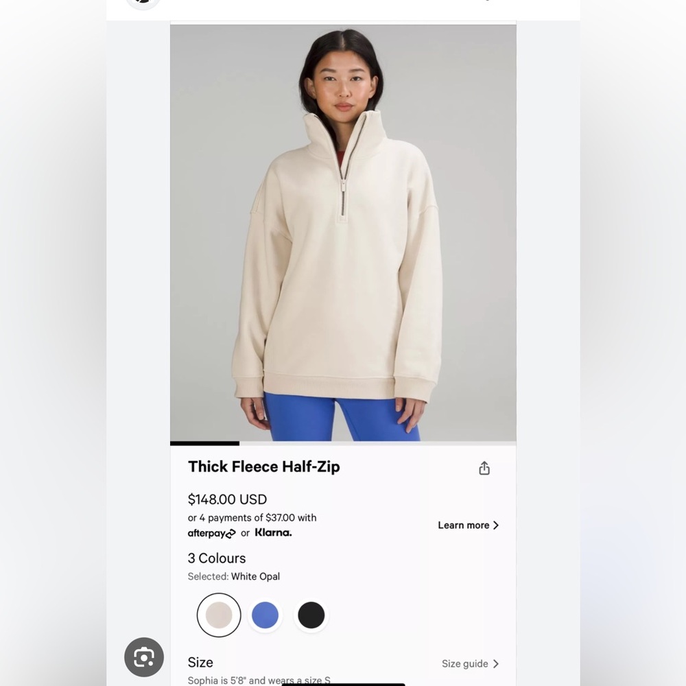 Lululemon THICK FLEECE HALF-ZIP - white Opal - Size M/L